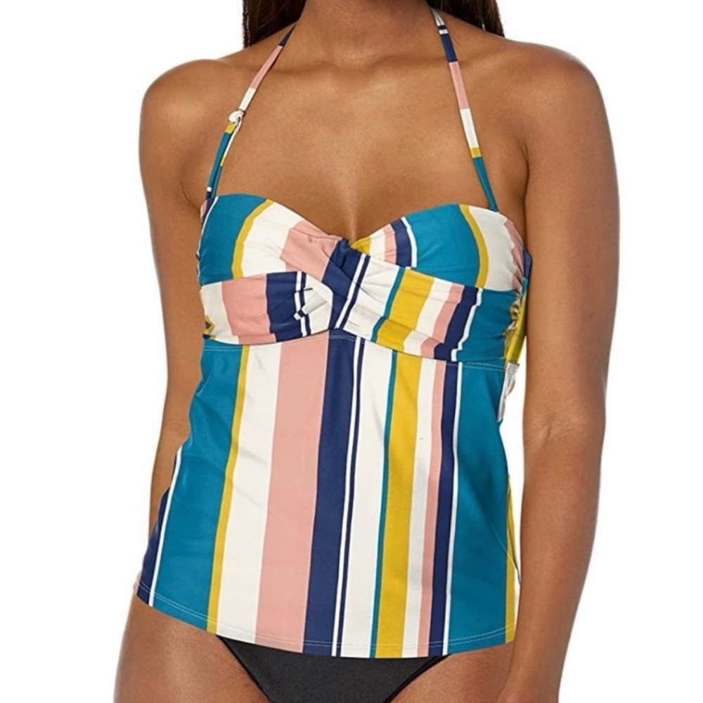 CATALINA Twisted Front Bandeau Convertible Tankini Top Multi-color Stripe Small
